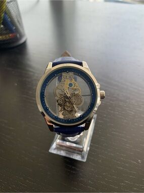 Skeleton Quartz Wristwatch with Blue  Strap